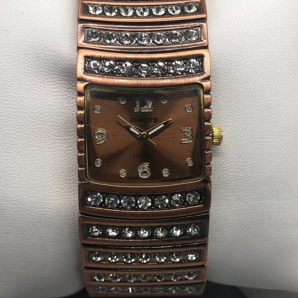 Chico's Accessories - 3/$30 Chicos Watch Women Copper Tone Rhinestone Bezel Cuff Band New Battery 7"